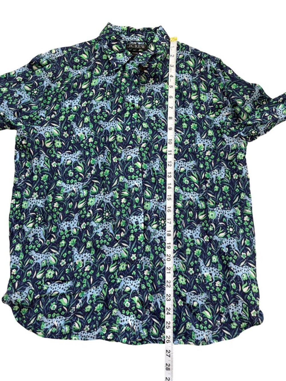 J. Crew Womens Size 8 Classic-fit Shirt Fauna Floral Button-Up Top Blue Leopard - Picture 7 of 8